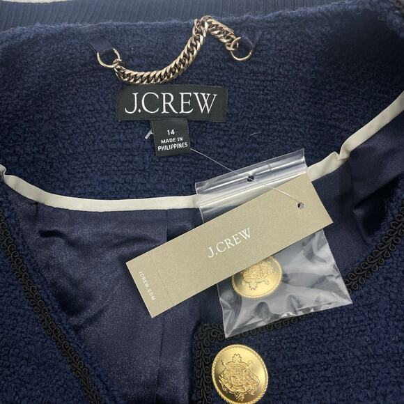 J. Crew Tweed Bomber Lady Jacket Wool Blend Navy Gold Button Size 14 - Picture 13 of 13